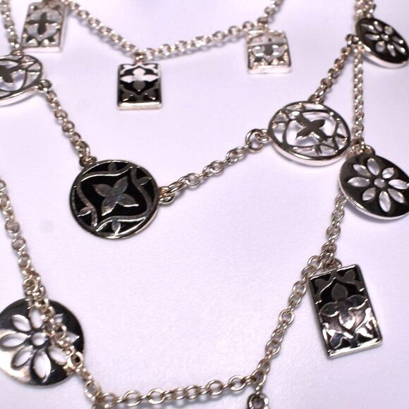 Womens Silver Charm Pendant Multi Chain Necklace Flower Charms - Picture 5 of 6